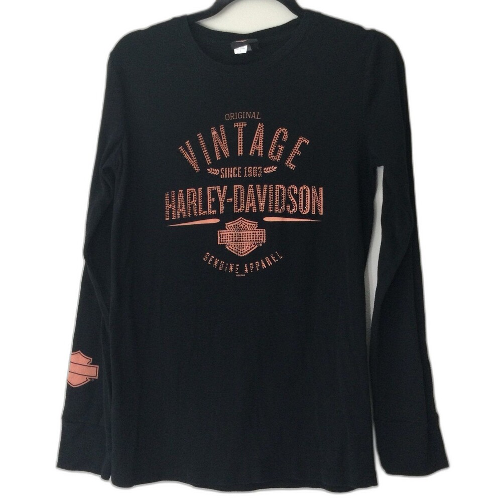 Harley-Davidson Shirt Top Women’s Size Large Black Orange Richmond Va Vintage